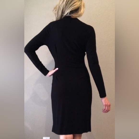 Carmen Marc Valvo-Blk Wrap Long Sleeve Bodycon Dress W/inner Laced Leather, SZ S - Picture 3 of 13